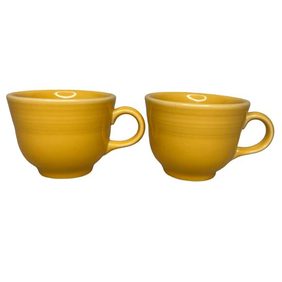 Fiestaware Pair Sunflower Yellow Tea Cups Homer Laughlin Fiesta Ceramic 7 3/4 Oz - Picture 2 of 9
